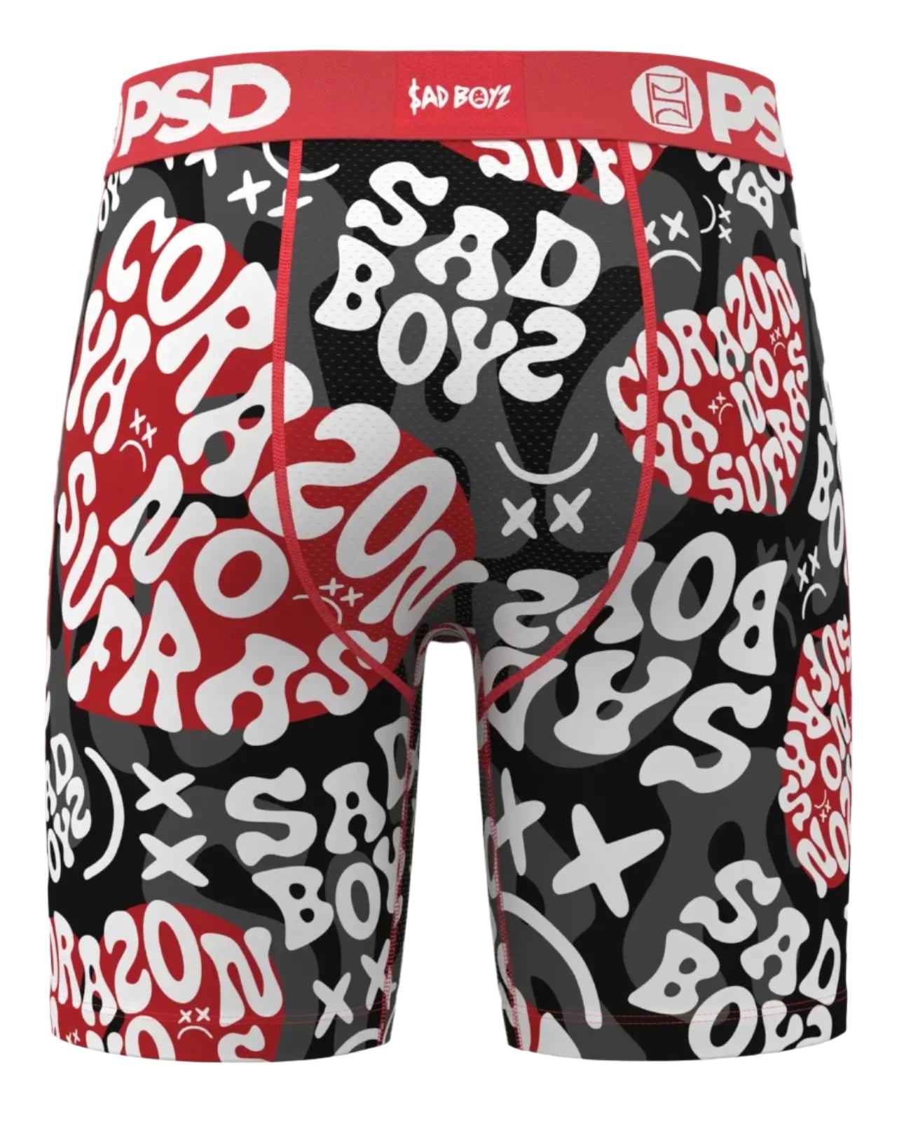 Boxer briefs with a colorful graphic design on a white background